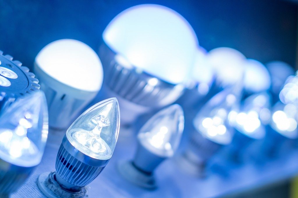 Led lamps blue light science and technology background