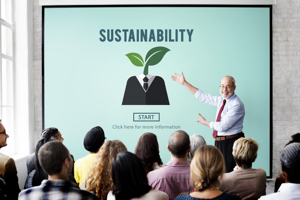 man discussing sustainability